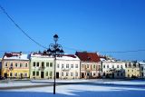 Sanok Market Square with historic tenement houses, the Orthodox Church of St. Trinity